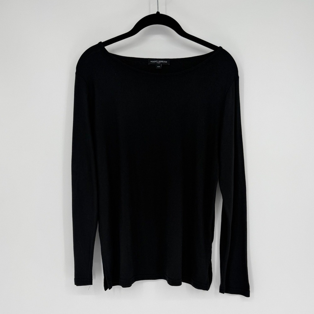 Mario Serrani Italy Womens Black Boat Neck Long Sleeve Knit Top Side Slits S